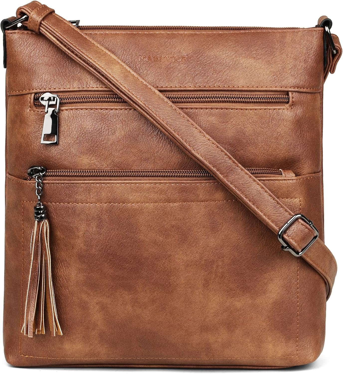 MASINTOR Crossbody Purses for Women, Multi Pocket Crossbody Bag | Trendy Tassel Shoulder Bag, Soft Vegan Leather, Adjustable Strap for Effortless Travel, Work & Everyday Style