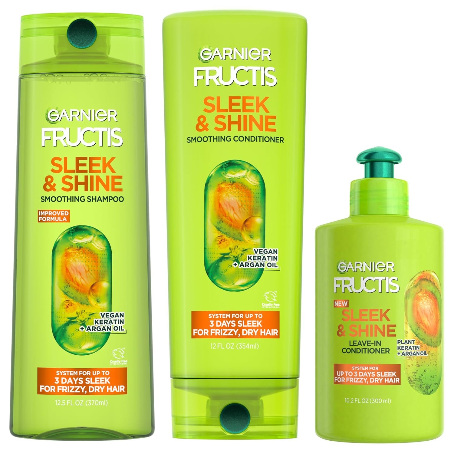 Garnier Fructis Sleek & Shine Shampoo, Conditioner + Leave-In Conditioner