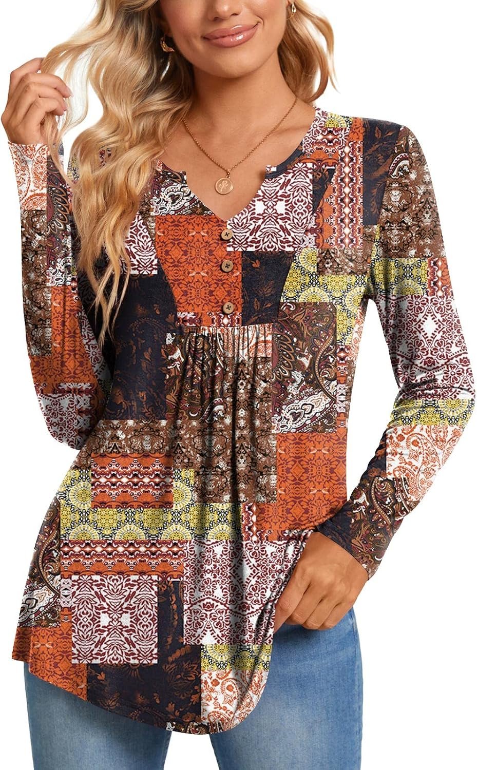 CATHY Womens Long Sleeve Tunic Tops Fall Shirts Dressy Casual Blouses