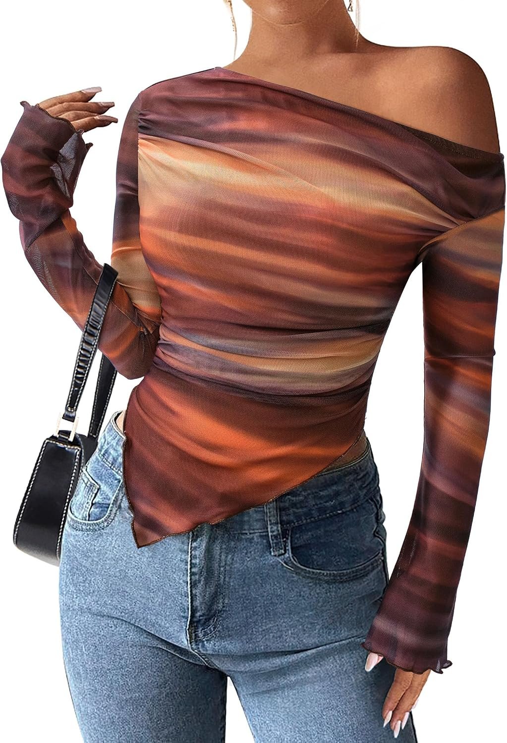 PRETTYGARDEN Womens Off Shoulder Mesh Y2k Tops
