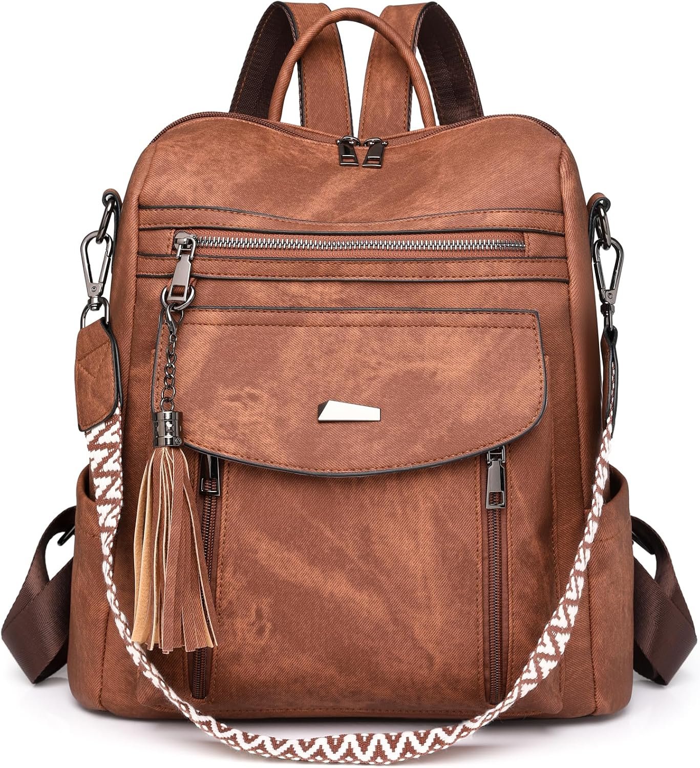 Rcrirth PU Leather Backpack Purse for Women, Brown