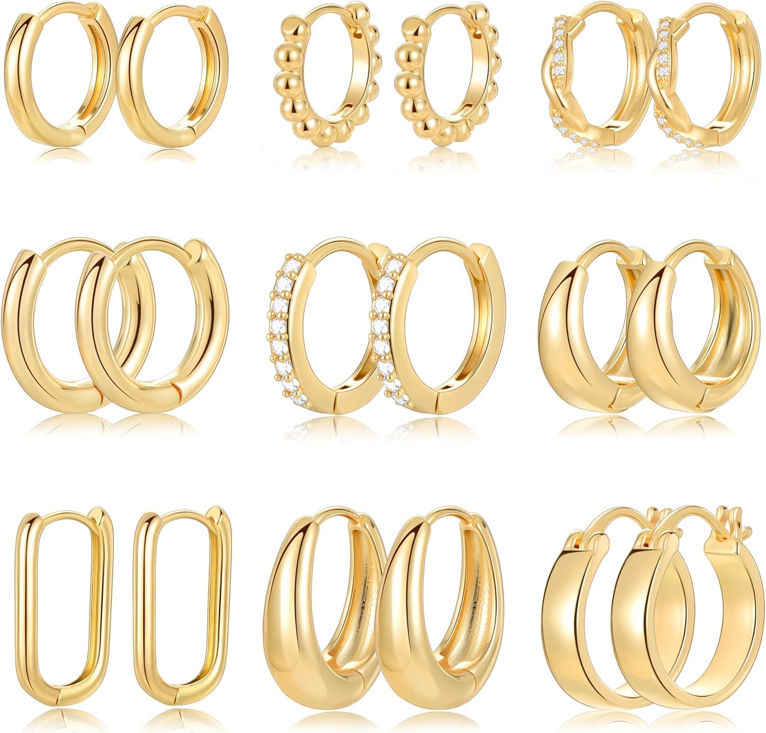 9 Pairs Small Gold/Silver Hoop Earrings Set for Women