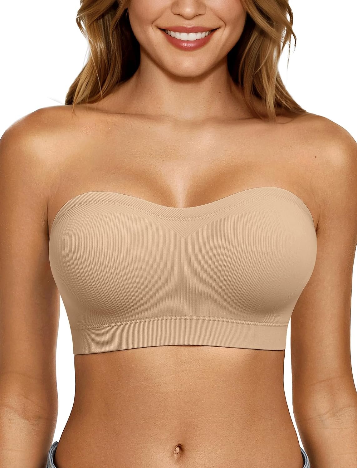 LetsJoli Strapless Bras for Women Push Up Bandeau Wireless Tube Padded Bra