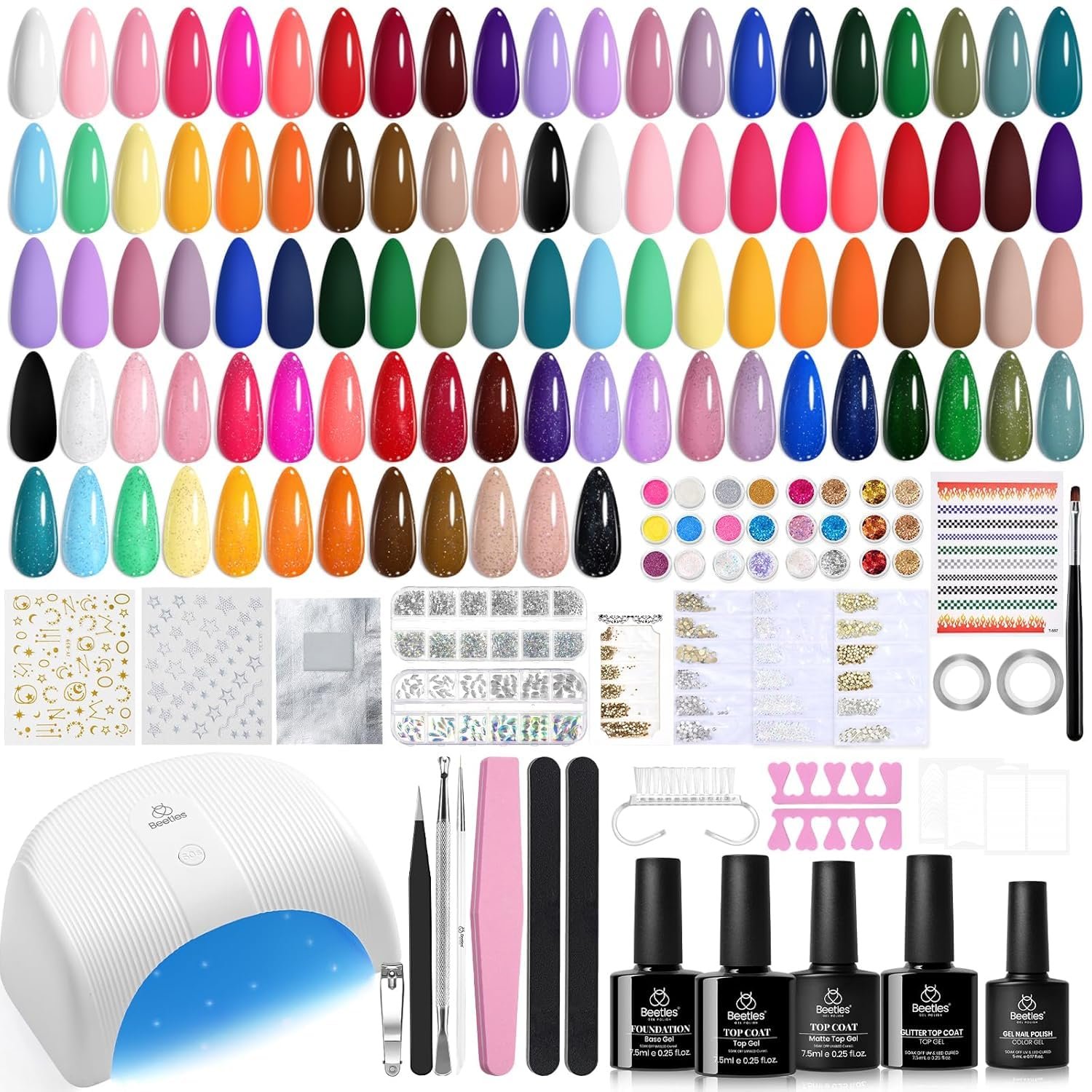 Beetles Gel Nail Kit with U V Light – 53 Pcs 32 Colors Gel Nail Polish Kit