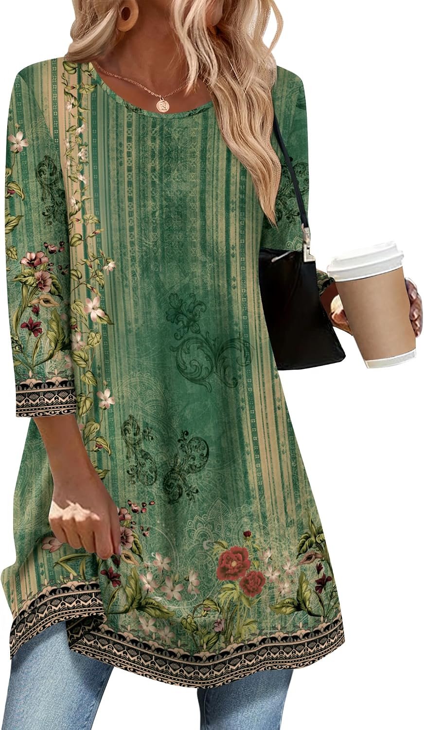 Zeagoo Women Tops 3/4 Sleeve Dressy Casual Plus Size Tunics Loose Blouses