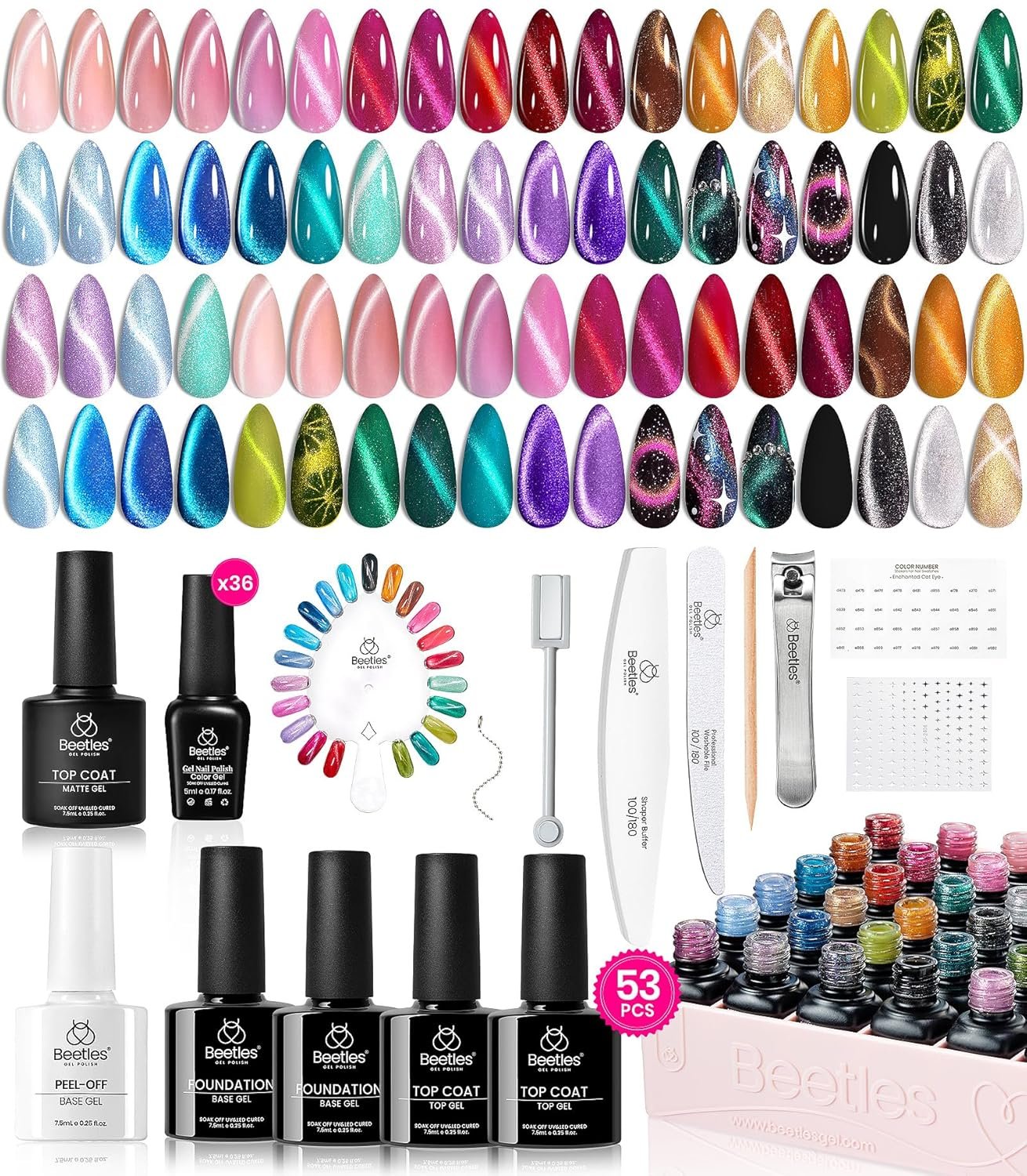 Beetles Cat Eye Gel Nail Polish Set, 36 Colors Magnetic Fall Gel Polish Kit