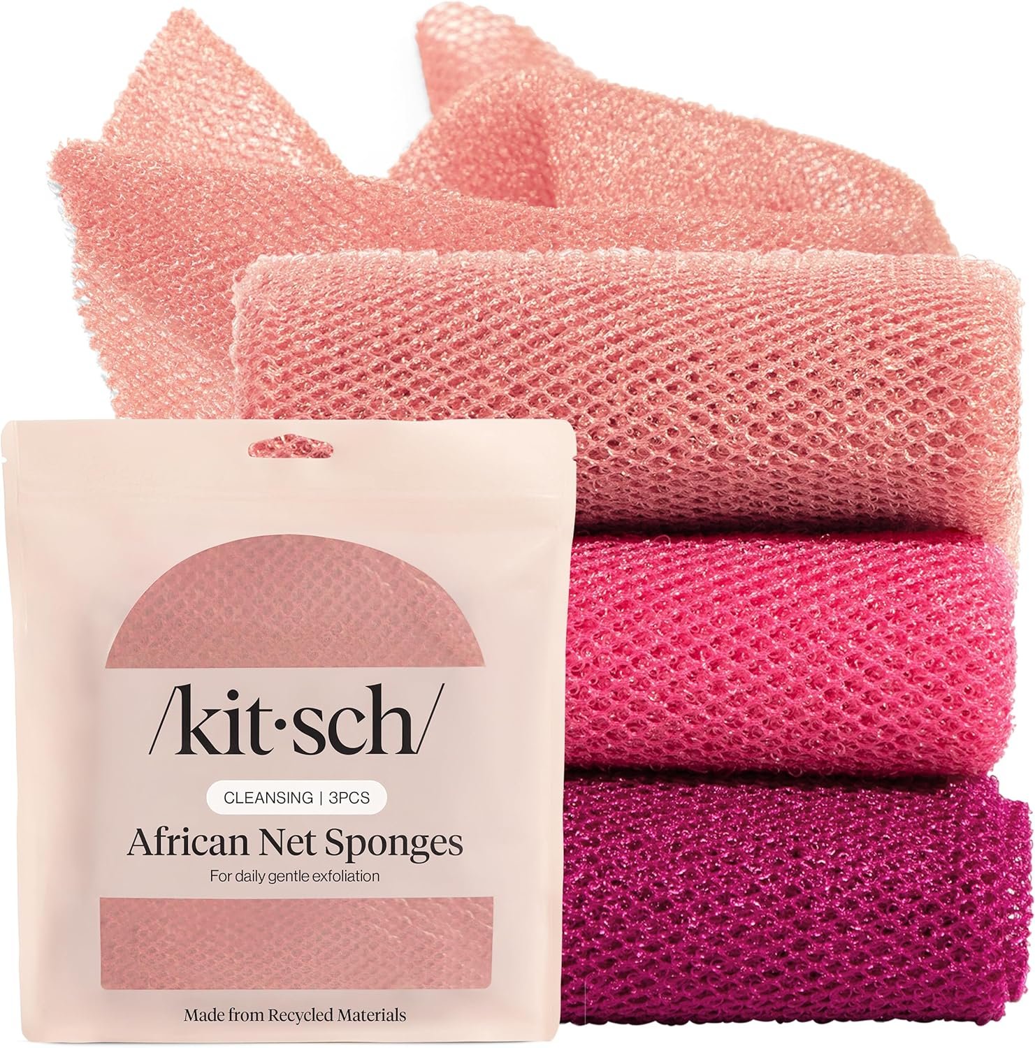 Kitsch African Net Sponge – Exfoliating Body Scrubber – Berry Pink, 3 Pcs