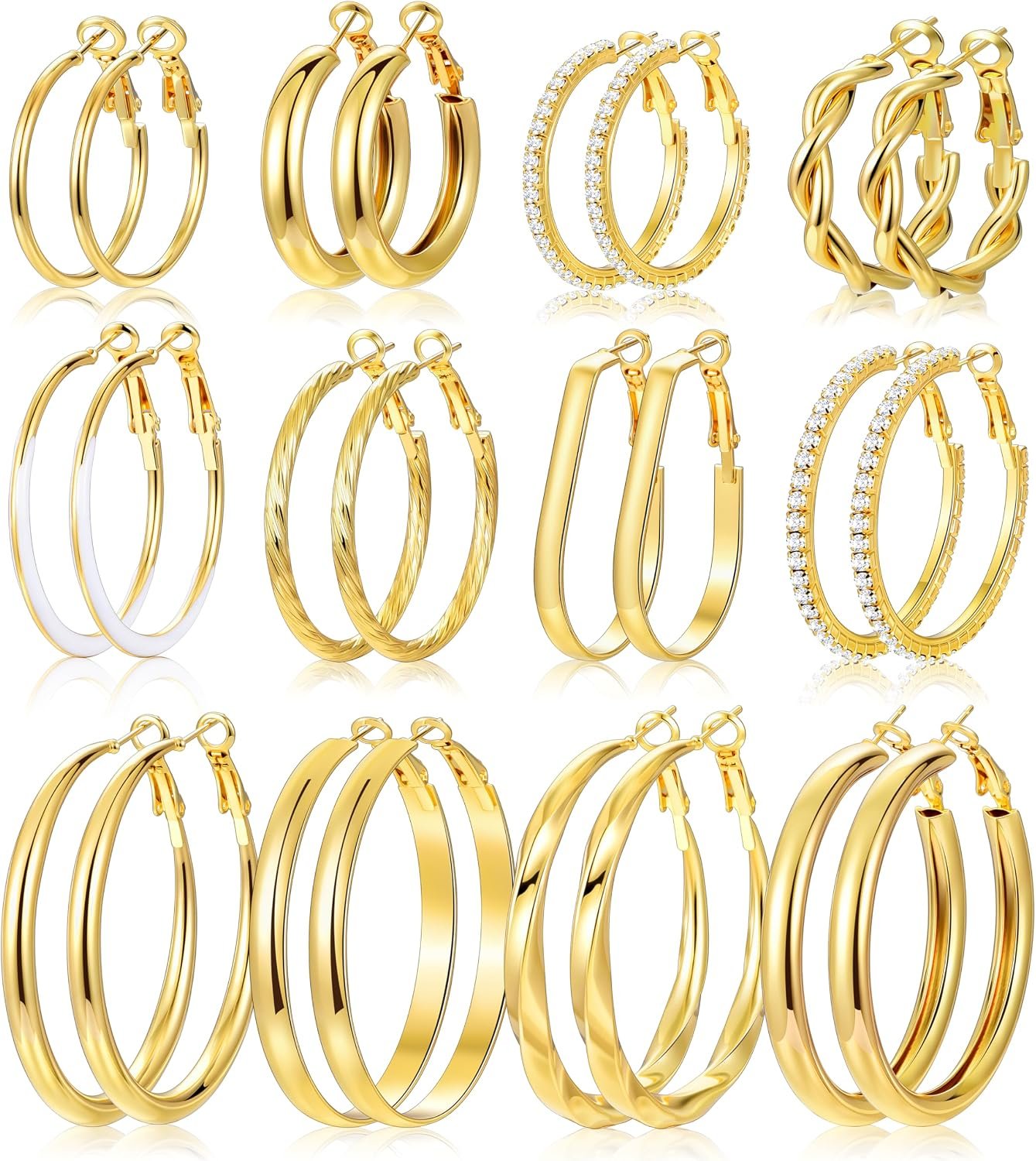 12 Pairs Gold Hoop Earrings Set for Women, Lightweight Hoop Jewelry