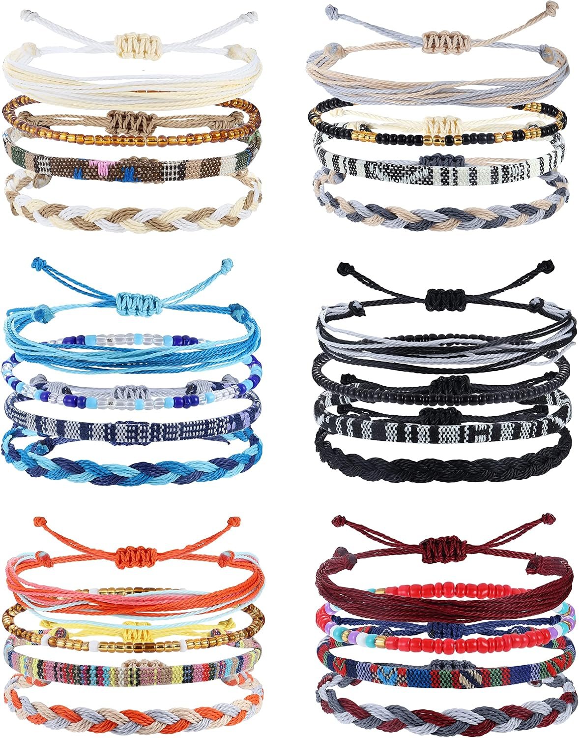 Florideco 24 Pcs Boho Surfer Bracelet Anklet Adjustable Beaded Anklets Handmade Braided Bracelet Colorful Anklet Summer String Rope Ankle Bracelets Waterproof Surfer Beach Bracelet Boho Jewelry for Women Men