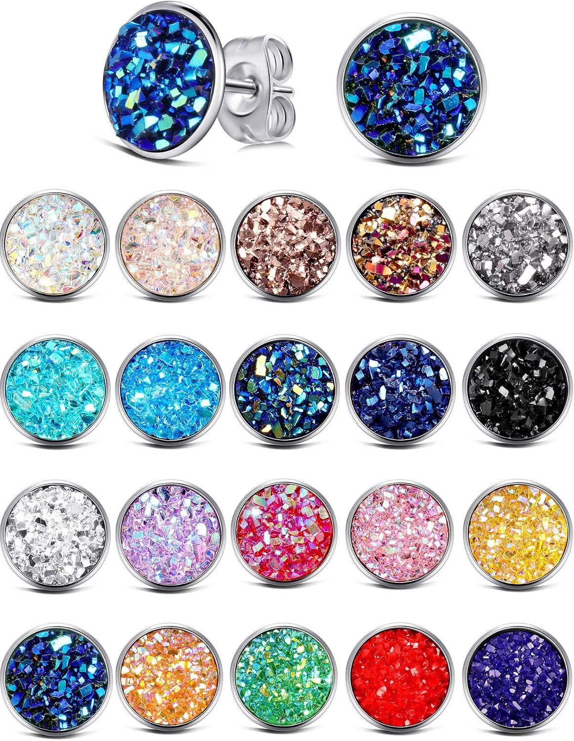 Yaomiao 20 Pairs Druzy Stud Earrings for Women, Stainless Steel