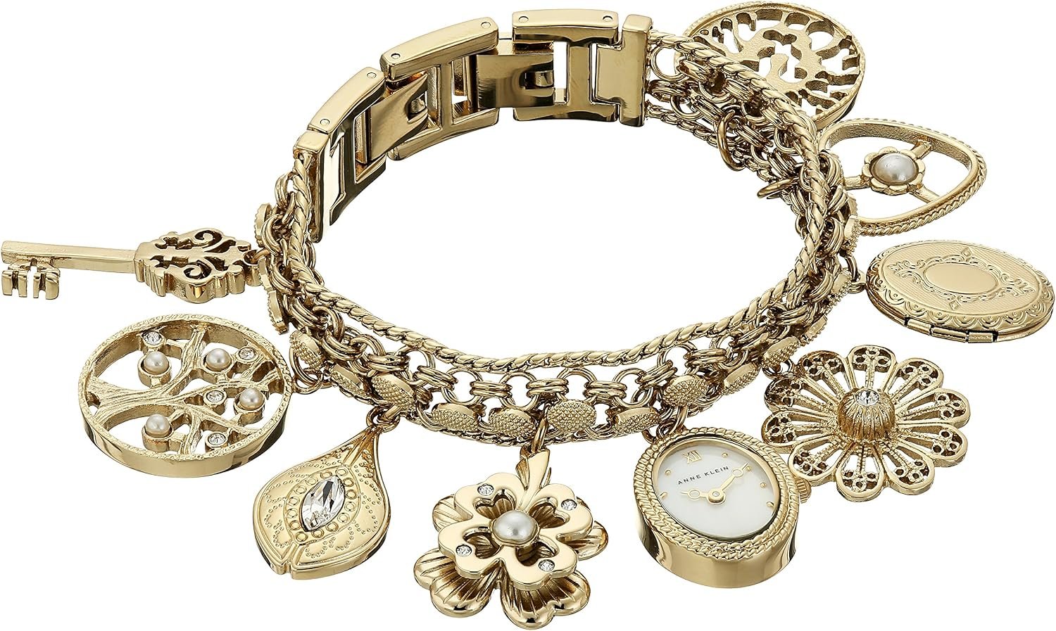 Anne Klein Women’s Premium Crystal Accented Charm Bracelet Watch