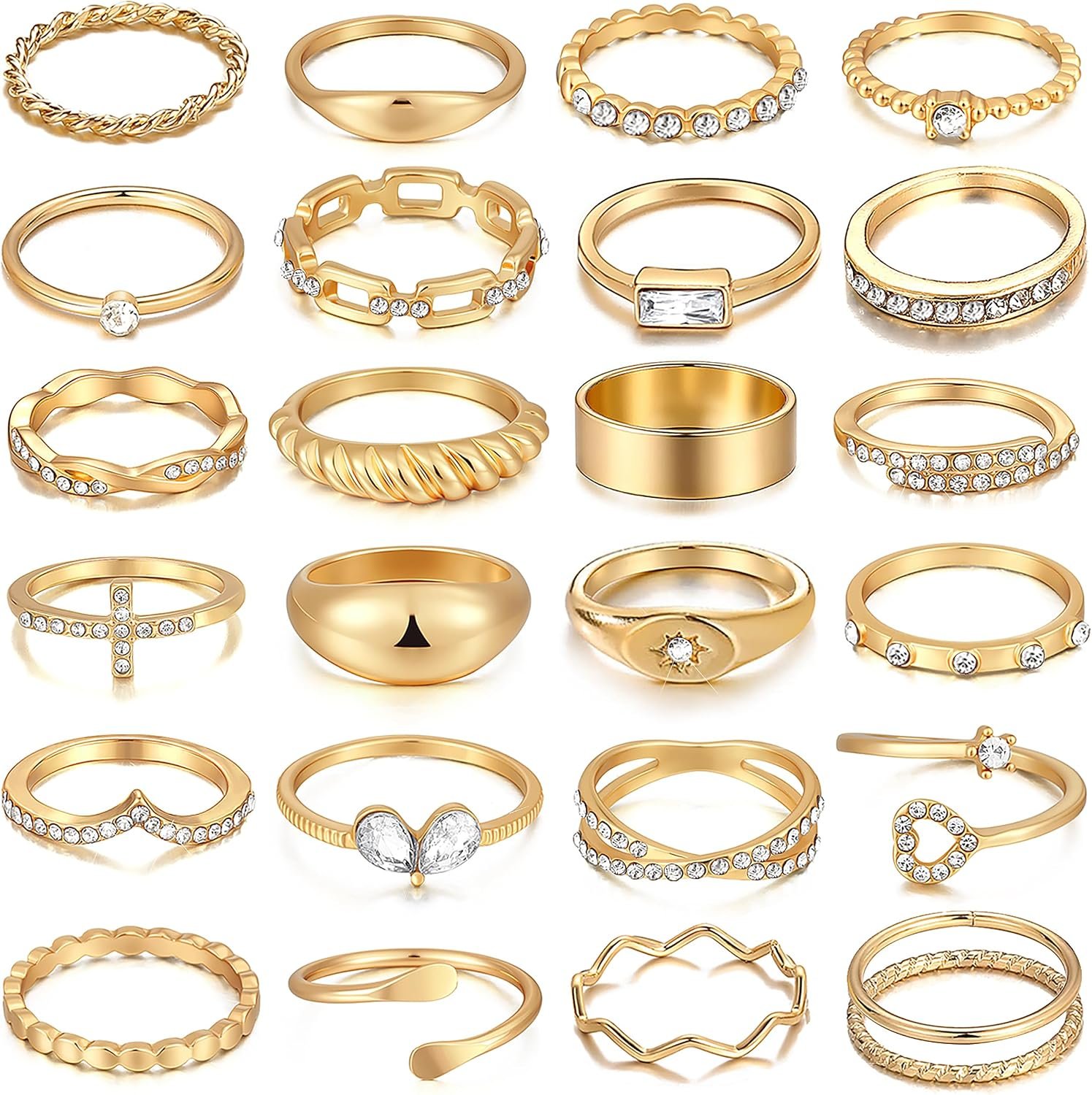 FAXHION Gold Stackable Rings Set for Women, 25 PCS Simple Twist Finger Ring