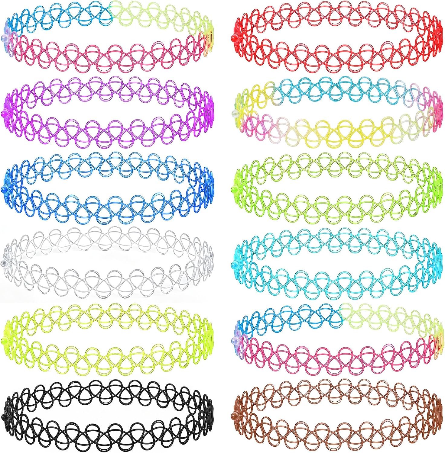 PAGOW Tattoo Choker Set, Stretchy 90s Choker Necklace, Adjustable Retro Y2K Gothic Grunge Chokers Jewelry Accessories