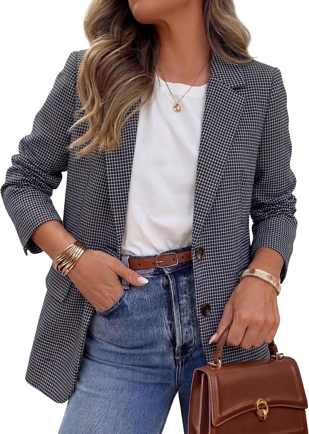 PRETTYGARDEN Fall Plaid Blazers for Women Business Casual