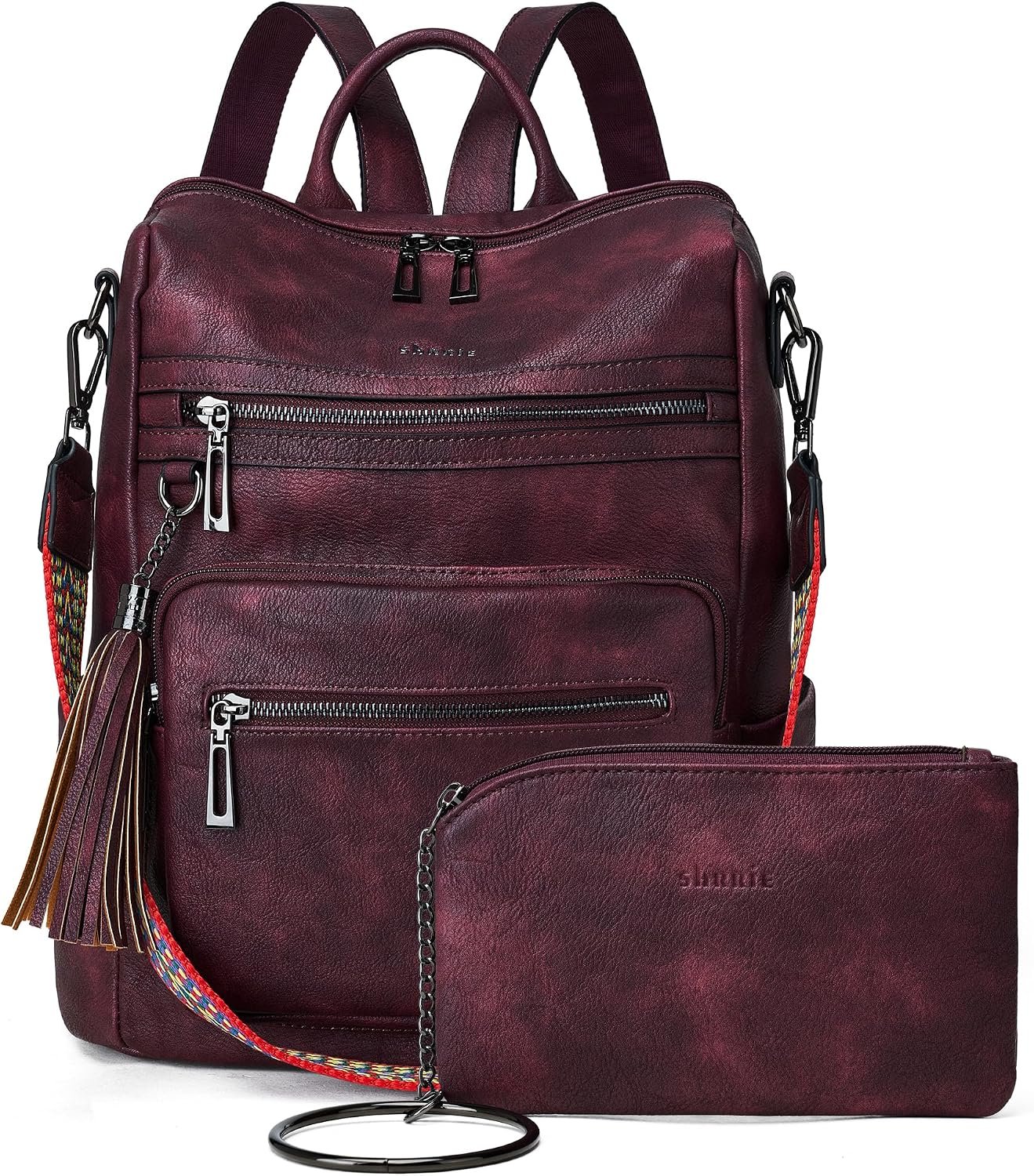 Shrrie Vegan Leather Backpack Purse for Women with Adjustable Shoulder Bag