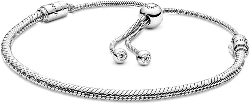 PANDORA Moments Snake Chain Slider Bracelet – Charm Bracelet for Women – Sterling Silver with Clear Cubic Zirconia – 11″