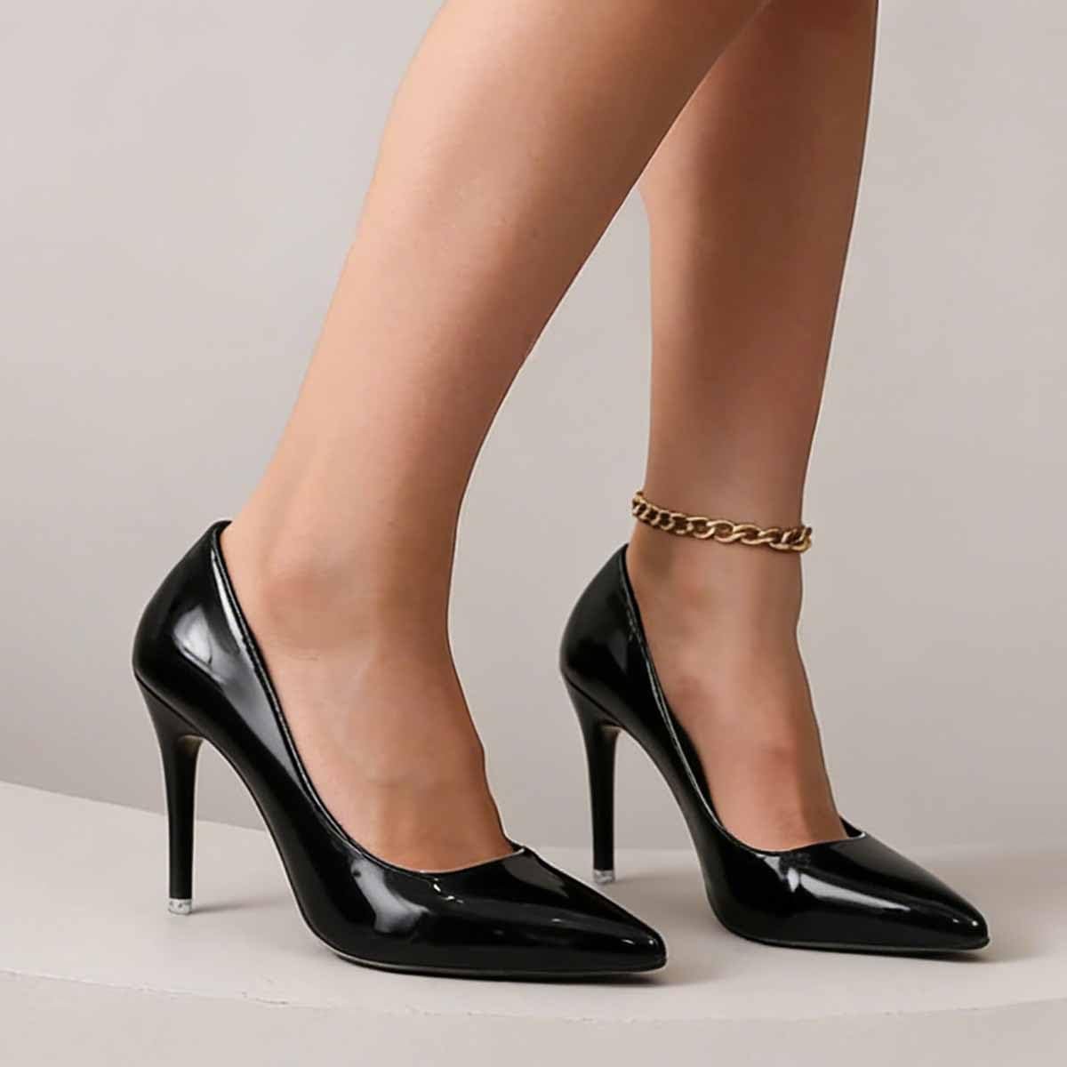 Women’s Pointed Toe Stiletto High Heels – Patent Leather Classic Pumps, Non Slip Dress Heels for Wedding, Party & Office Wear