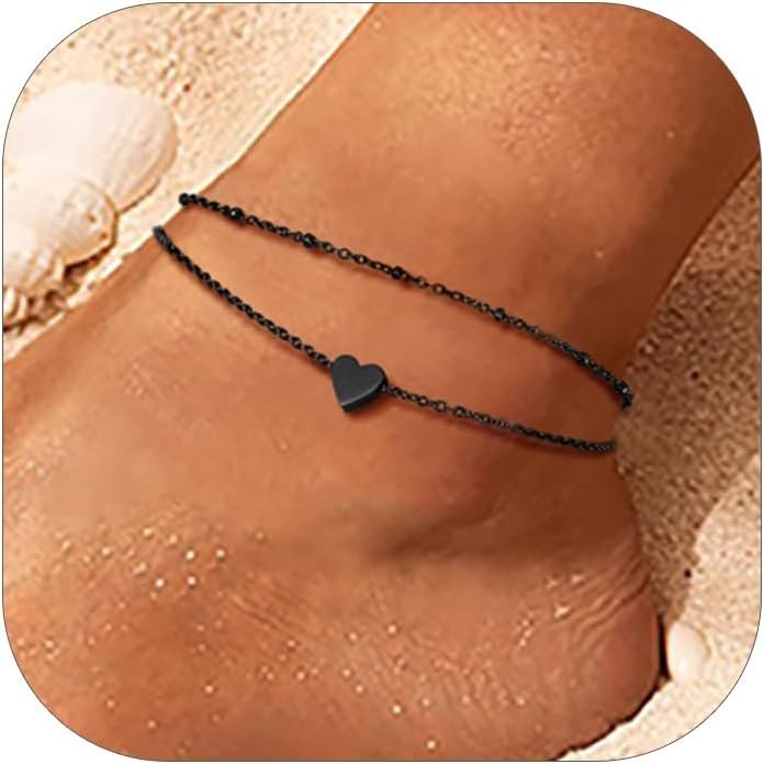 PROSTEEL Ankle Bracelets for Women, Silver/Gold/Black, Waterproof Anklets