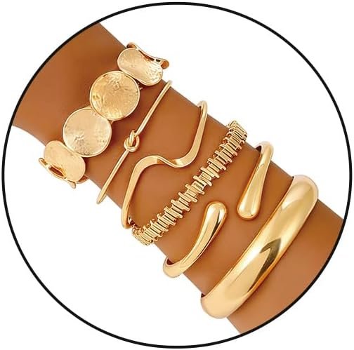 ILGANT Gold Bangle Bracelets for Women Gold Plated Chunky Cuff Bangle Bracelet Stackable Multi Layer Bangles Fashion Jewelry Set