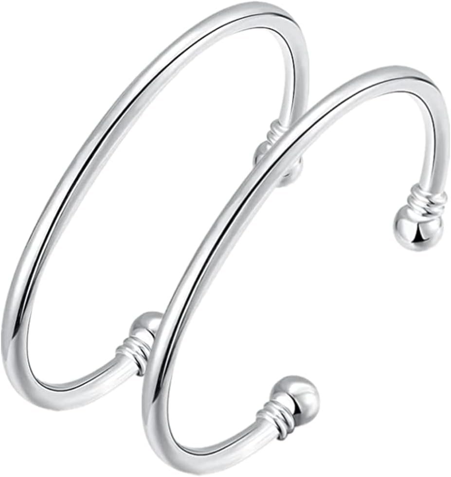 Sterling Silver Bangle Bracelets for Women,Fashion Jewelry Simple Adjustable 925 Silver Cuff Bangles for Women Mom Wife Valentine Mothers Day Gift