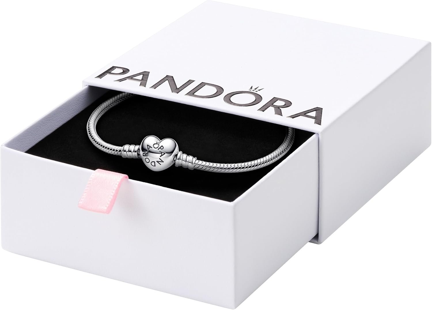 PANDORA Heart Clasp Snake Chain Bracelet – Heart Clasp – Romantic Jewelry for Her with Gift Box – Compatible Moments Charms