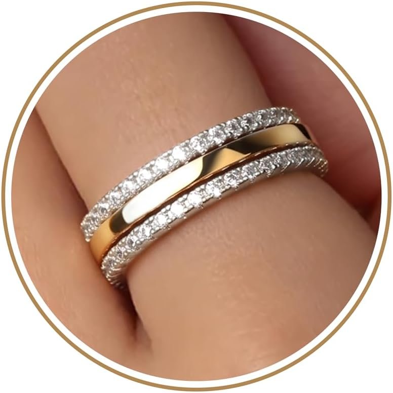 Purplepig Stackable Rings Non Tarnish, Two Tone CZ Eternity Band Set