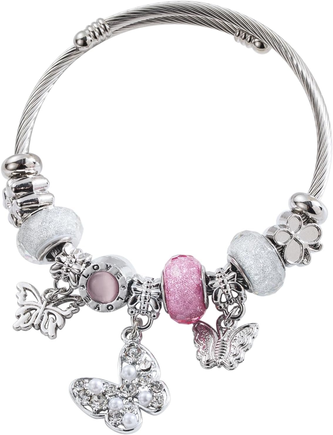 Silver Women Bracelets – Adjustable Charm Bracelets for Women Birthday Gifts Favors Titanium Steel Bracelet Bundle Jewelry Kit