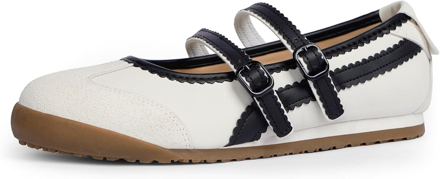 Tigeridea Mary Jane Sneakers Two Strap Rounded Toe Ballet Flats for Women