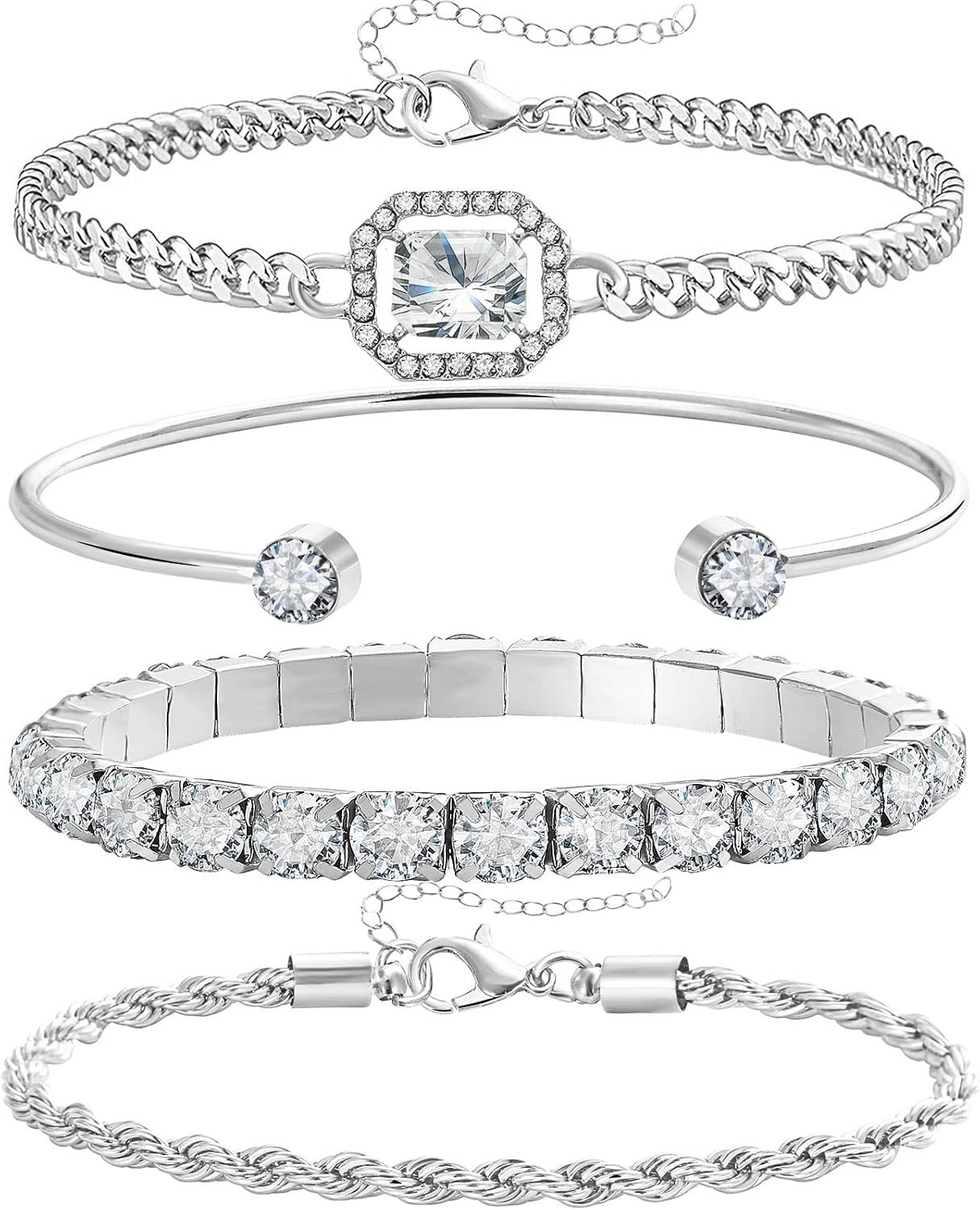 17IF 4 Pcs Dainty Gold Silver Bracelets Set for Women, 14K Plated Link