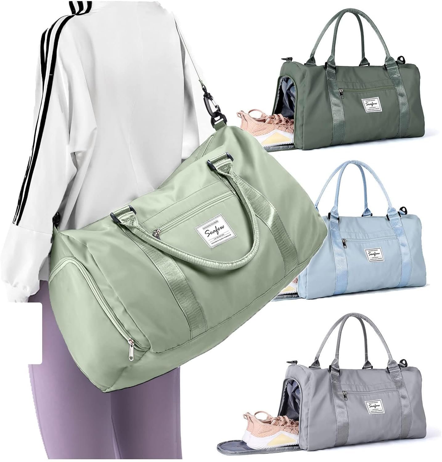Womens Gym Tote Duffel Bag with Shoe & Wet Pocket, Travel Weekender bag