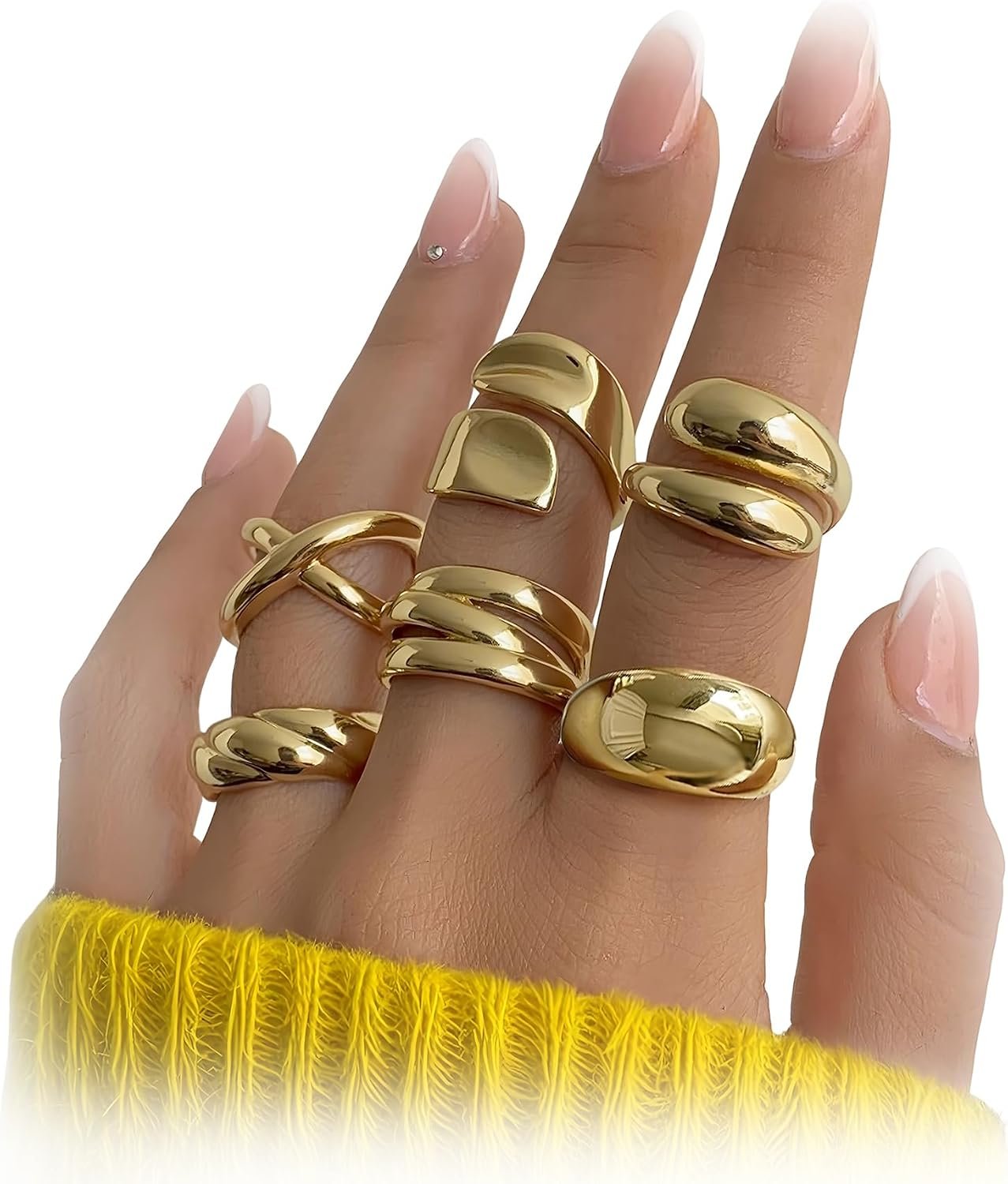 Chunky Gold Rings for Women, 18K Gold Plated Thumb Stackable Statement Set
