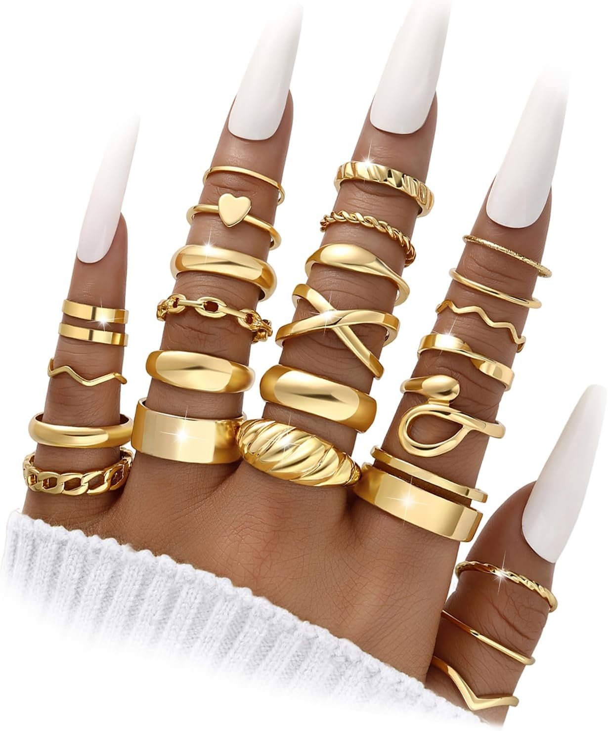 YEEZII Gold Knuckle Rings Set for Women, Stackable Midi Chunky Rings Pack