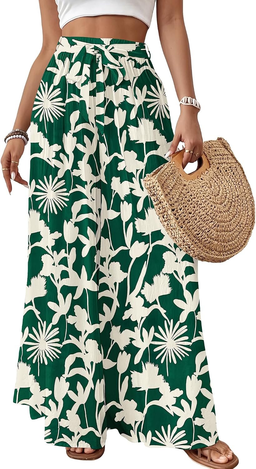 Bsubseach Women Wide Leg Pants Floral Flowy Palazzo Pants