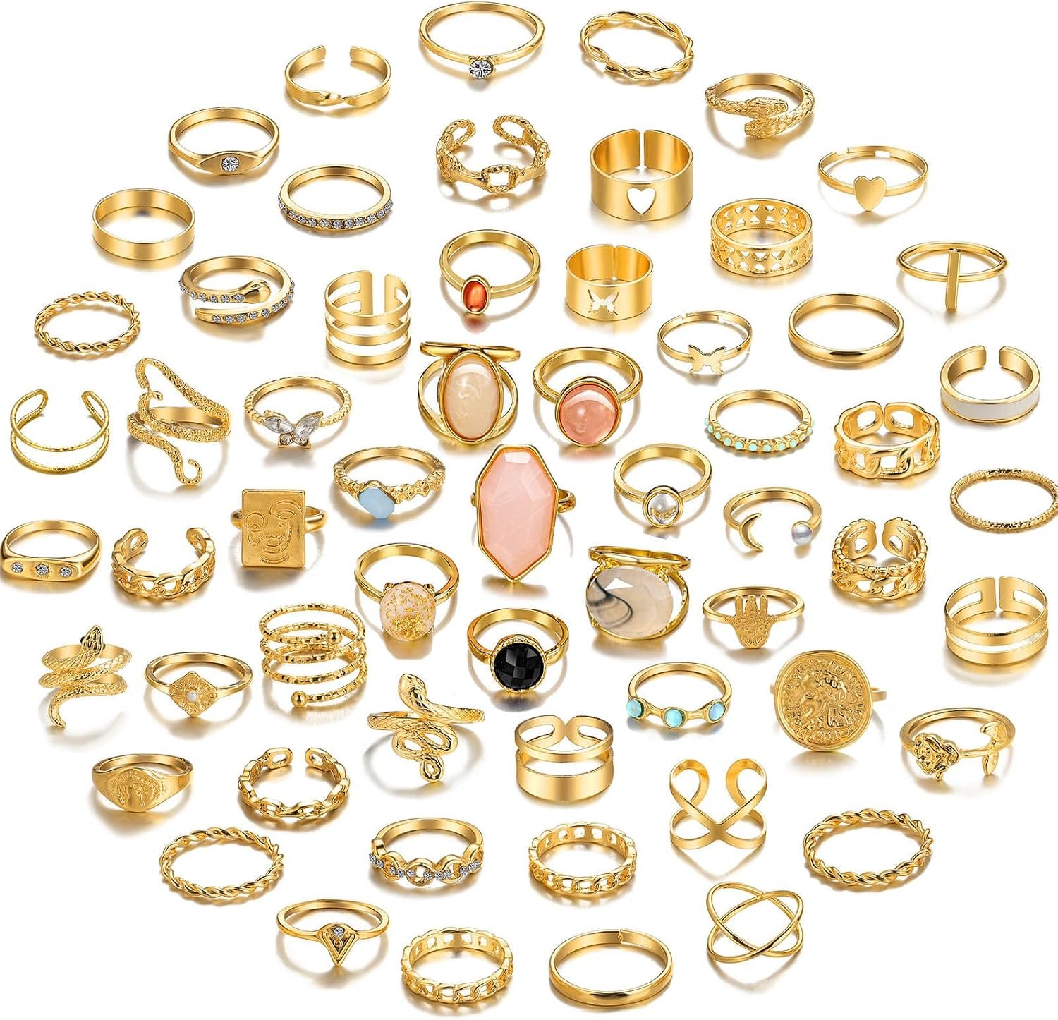 60 Pcs Gold Stacking Rings for Women, Vintage Stackable Knuckle Midi