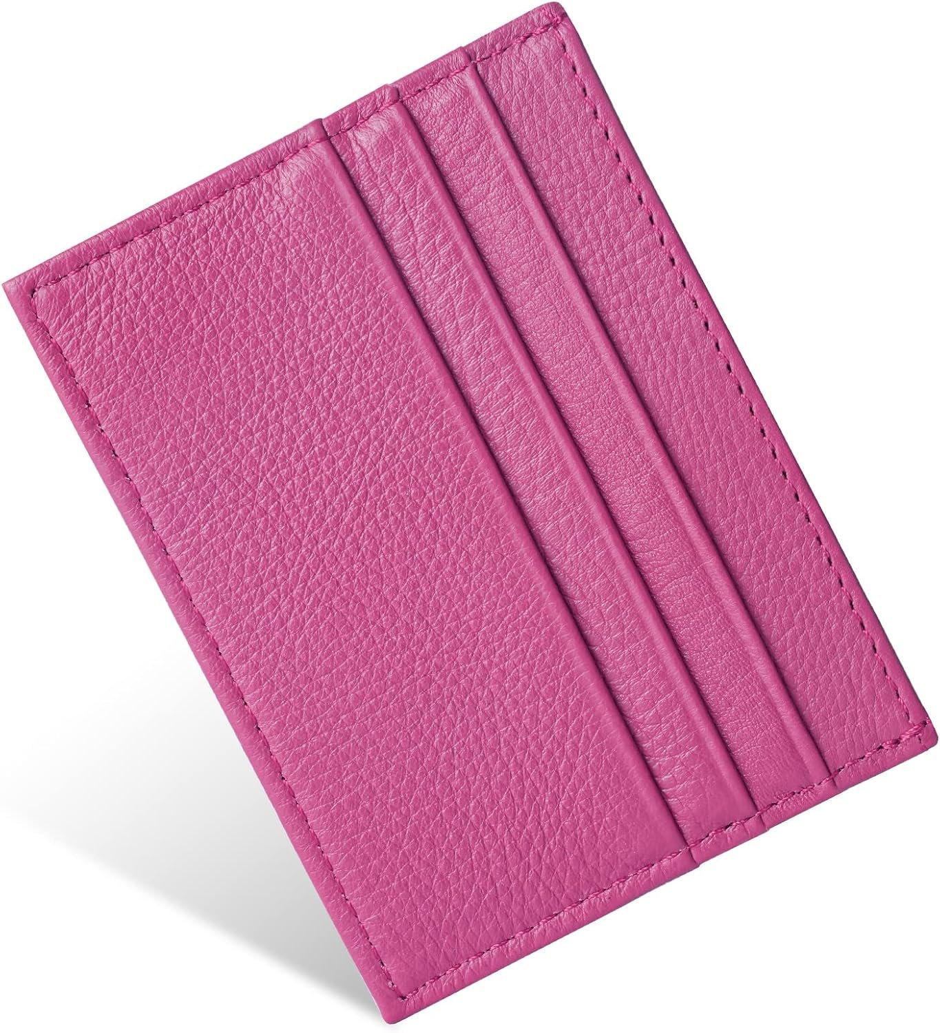 URAQT Leather Wallet, RFID Blocking Minimalist Card Holder, 6 Card Slots & 1 Pocket, Front Pocket Wallets for Men & Women (Rose Red)
