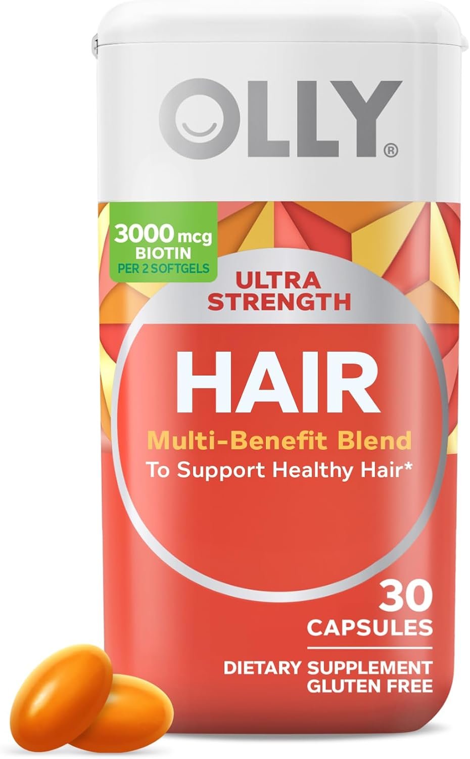 OLLY Ultra Strength Hair Softgels, Biotin, Keratin, Vitamin D, B12 – 30 Ct