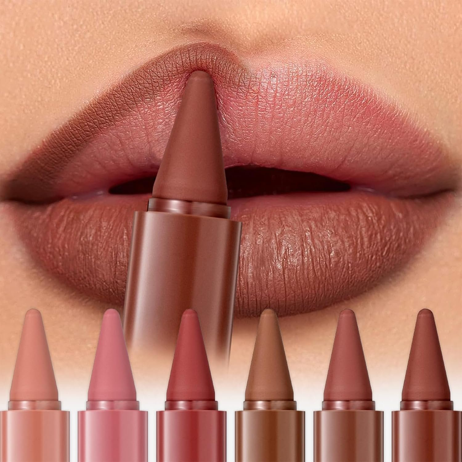 6 Pcs Gradient Lip Liner and Lipstick Combo Set – 2-in-1 Ombre Lipstick & Brown Lip Liner Duo – Waterproof, Long-Lasting, Matte Finish – Smudge-Proof, Full Coverage Lip Kit for Fuller & Plumper Lips